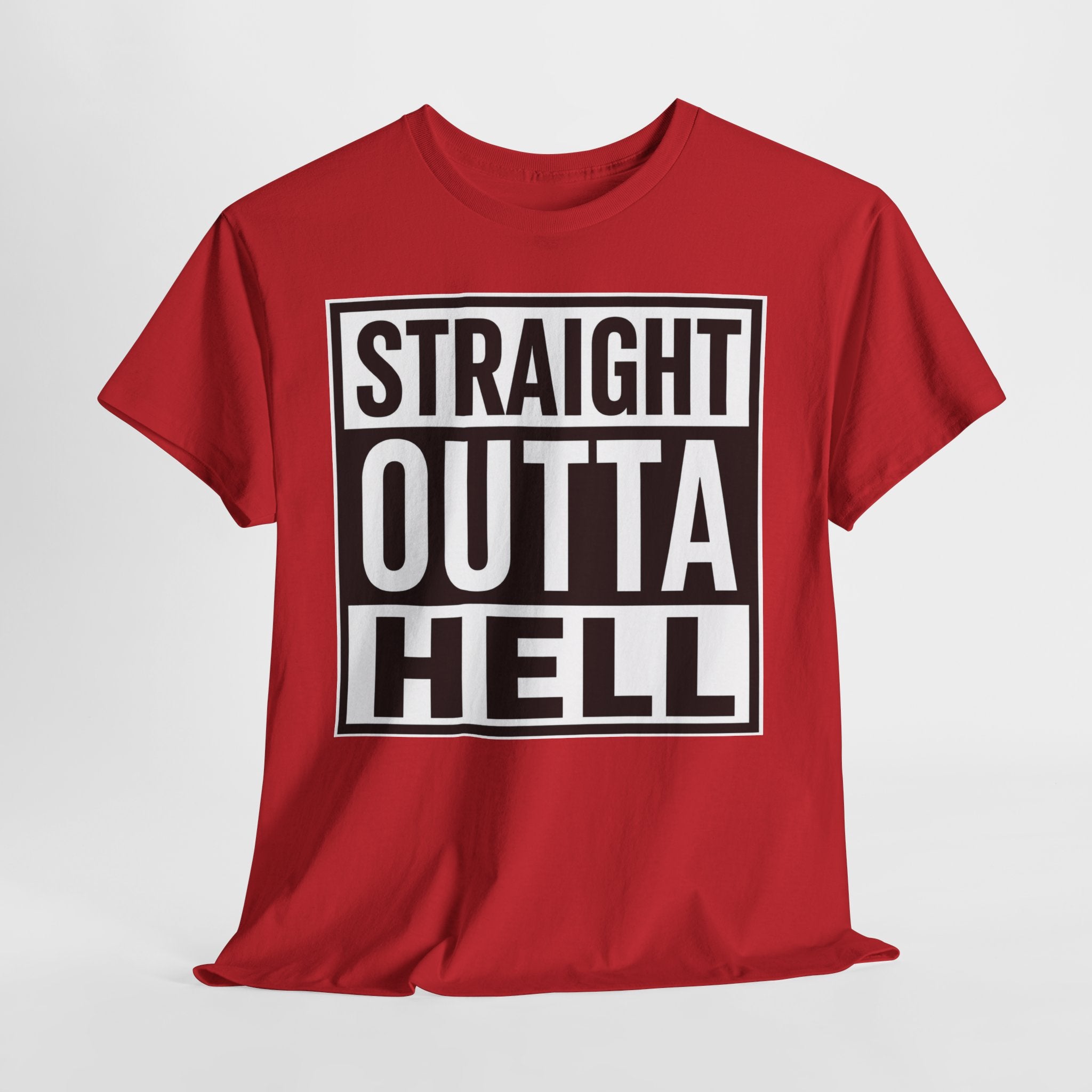 Straight Outta Hell T-Shirt — Bold Gothic Graphic Tee
