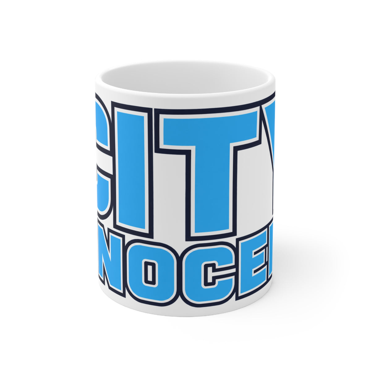 City Innocent Ceramic Coffee Mug — Bold Blue Graphic 11oz & 15oz