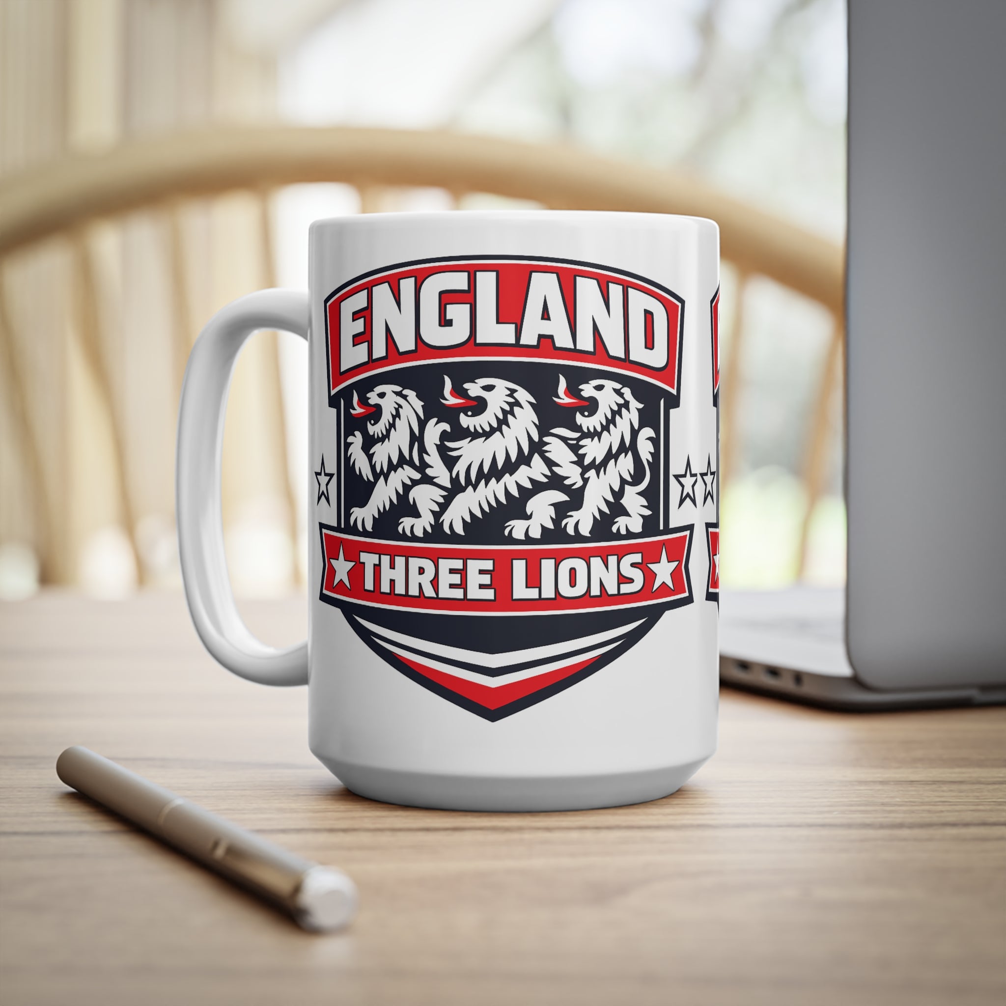 England Three Lions Ceramic Coffee Mug — 11oz & 15oz Football Fan Mug