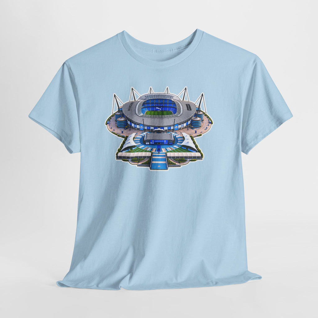 Manchester City Etihad Stadium Illustration T-Shirt — Retro Soccer Arena Graphic Tee