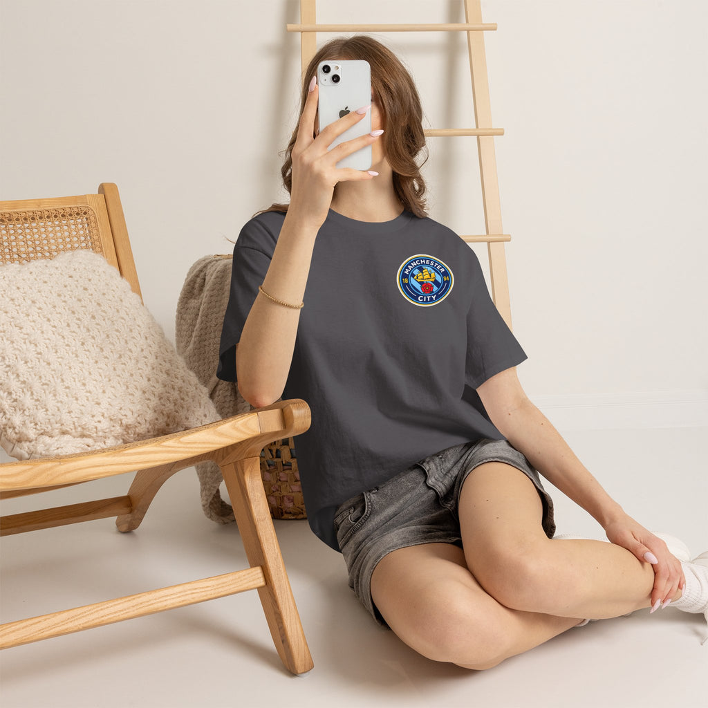 Manchester City Inspired Crest T‑Shirt – Circular Badge Chest Logo Tee