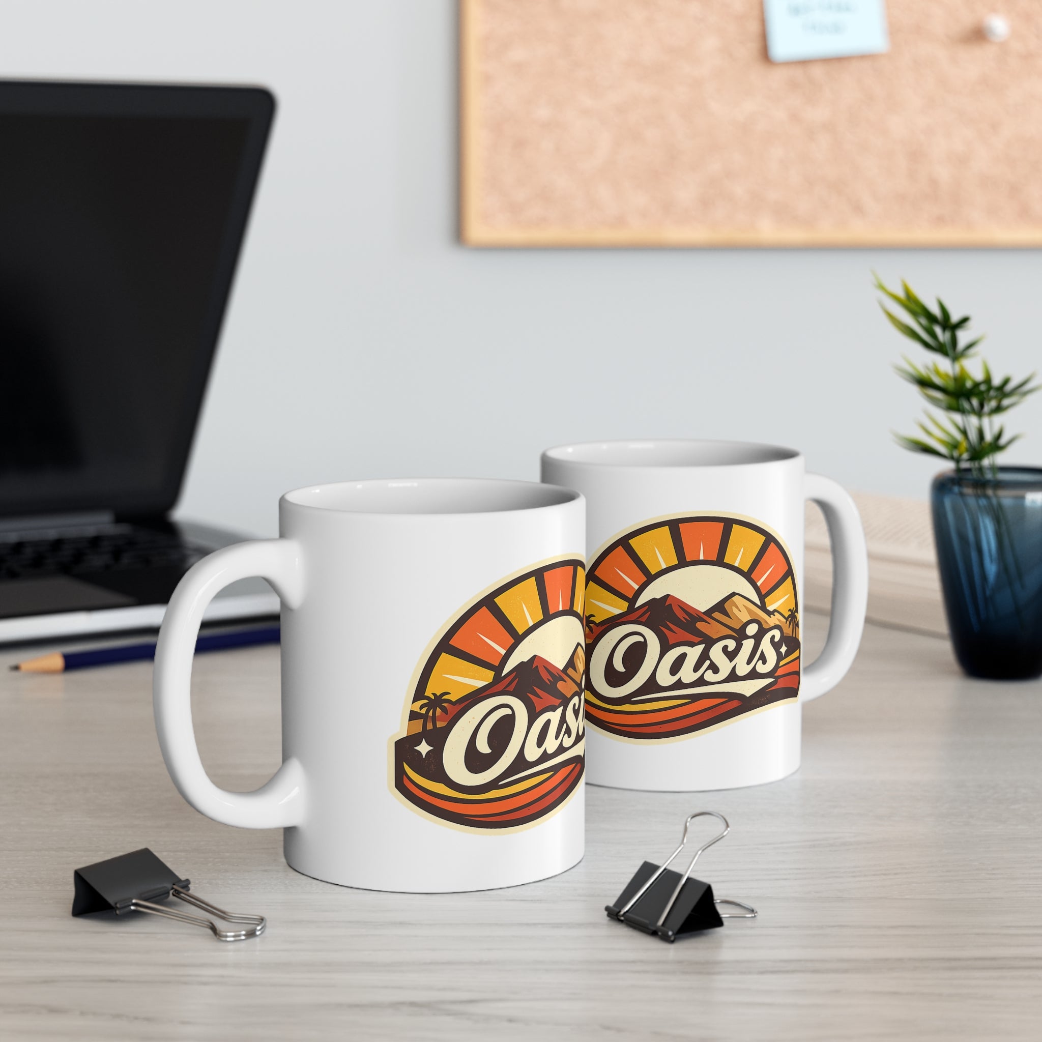 Oasis Mountain Sunrise Coffee Mug — Retro Palm Desert Ceramic Cup (11oz & 15oz)