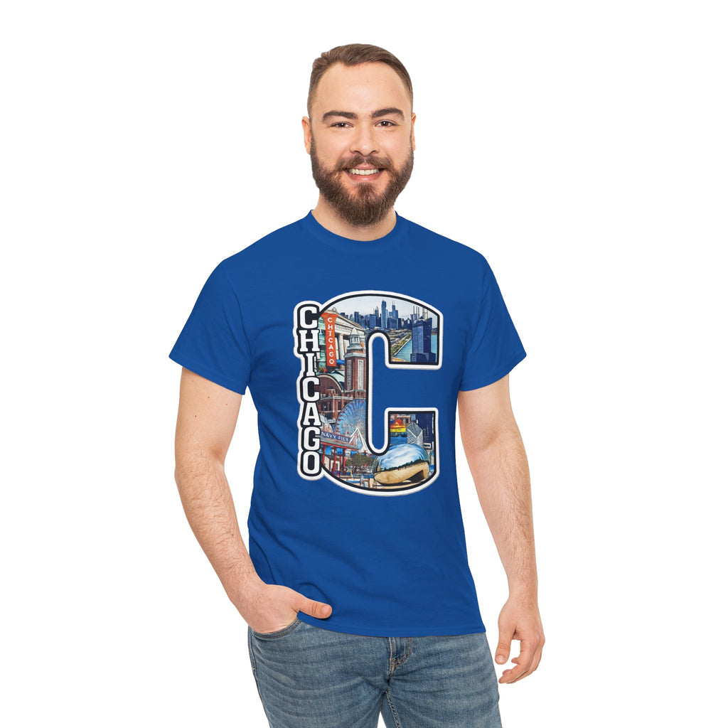 Chicago C Letter T-Shirt — City Skyline Graphic Cotton Tee