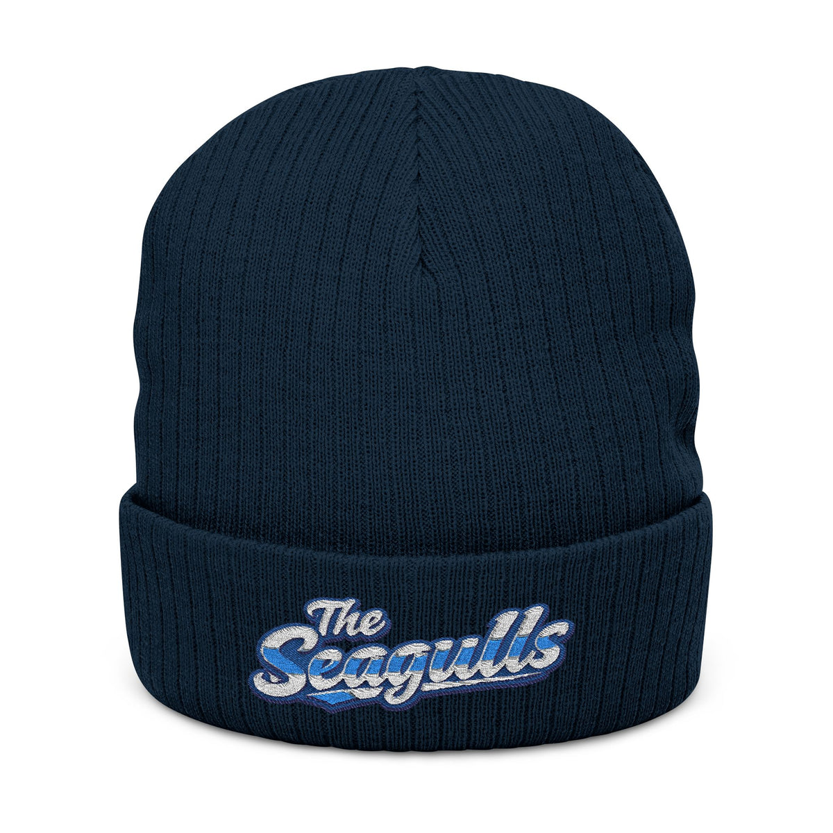 The Seagulls Ribbed Embroidered Knit Beanie — Cozy Ocean Vibe Winter Hat