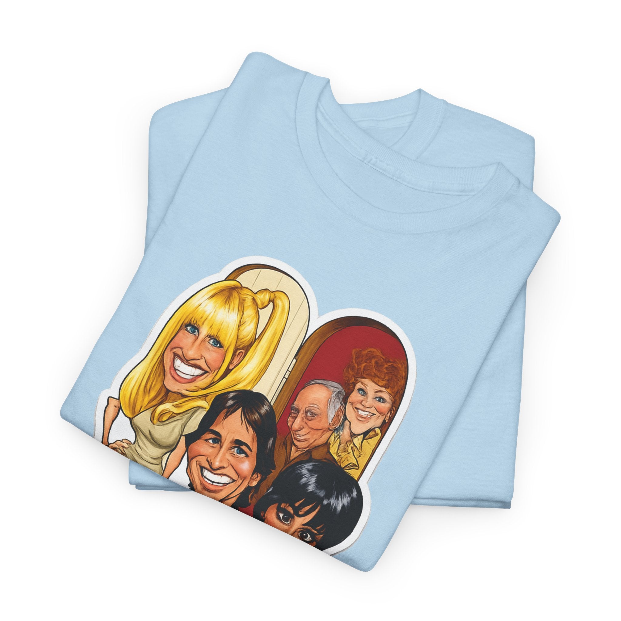 Three's Company Retro TV Tee — Vintage Sitcom Caricature T-Shirt