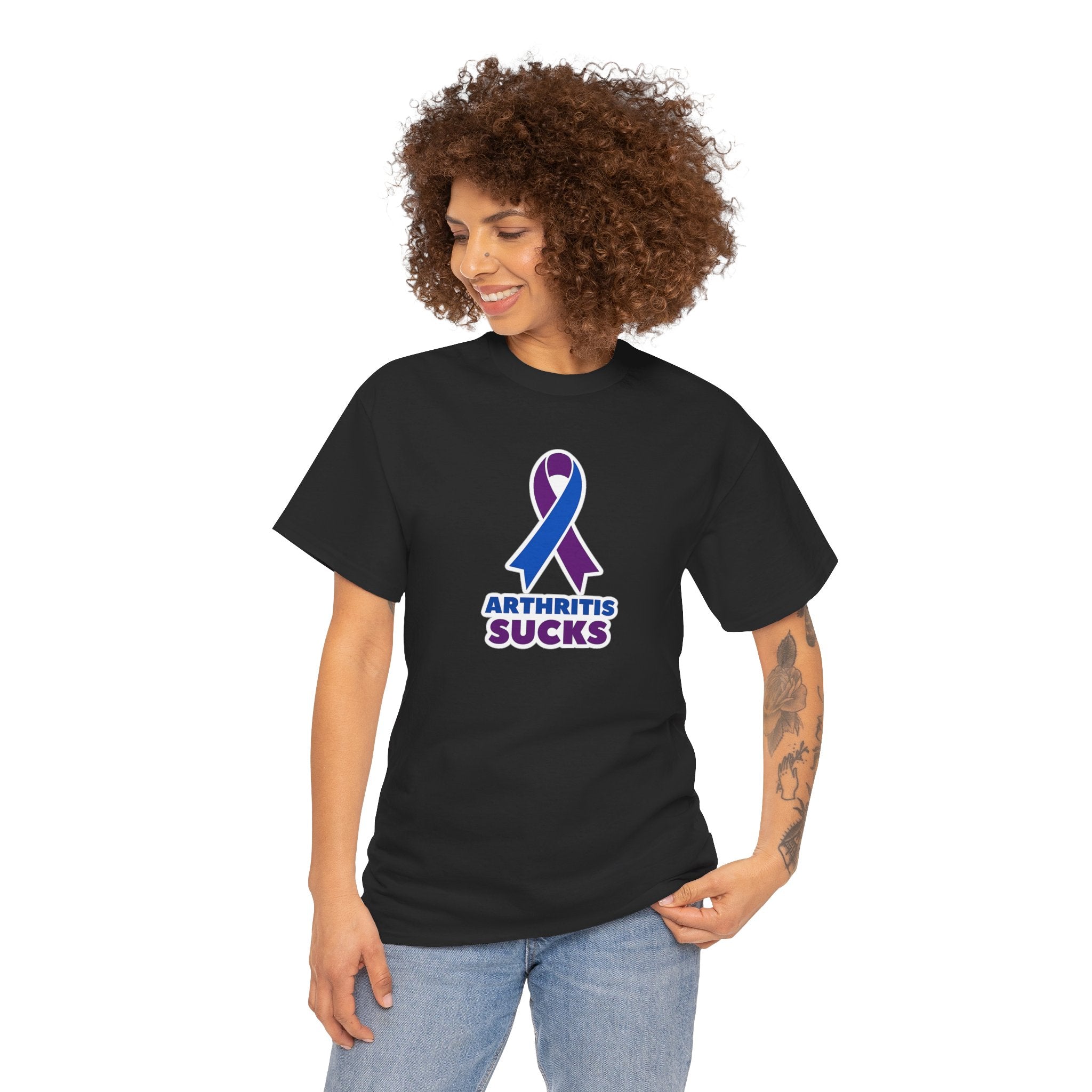 Arthritis Sucks Awareness T-Shirt — Purple & Blue Ribbon Support Tee