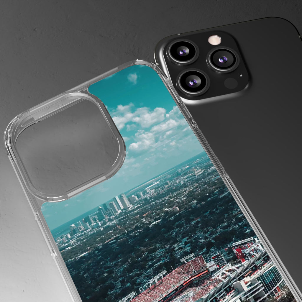 Tampa Bay Raymond James Stadium Clear Phone Case — Aerial City Stadium Design