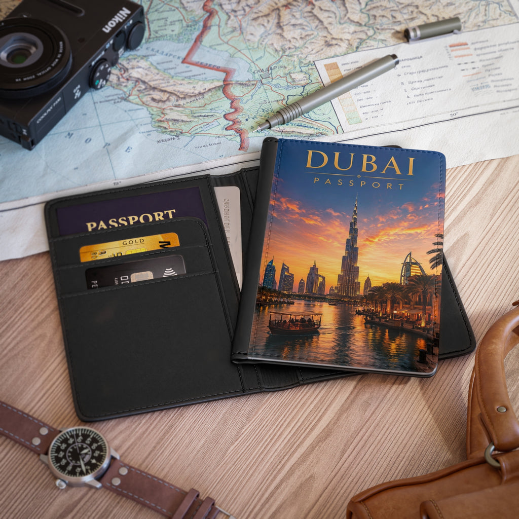 Dubai Skyline Passport Cover – Sunset Burj Khalifa Travel Passport Holder