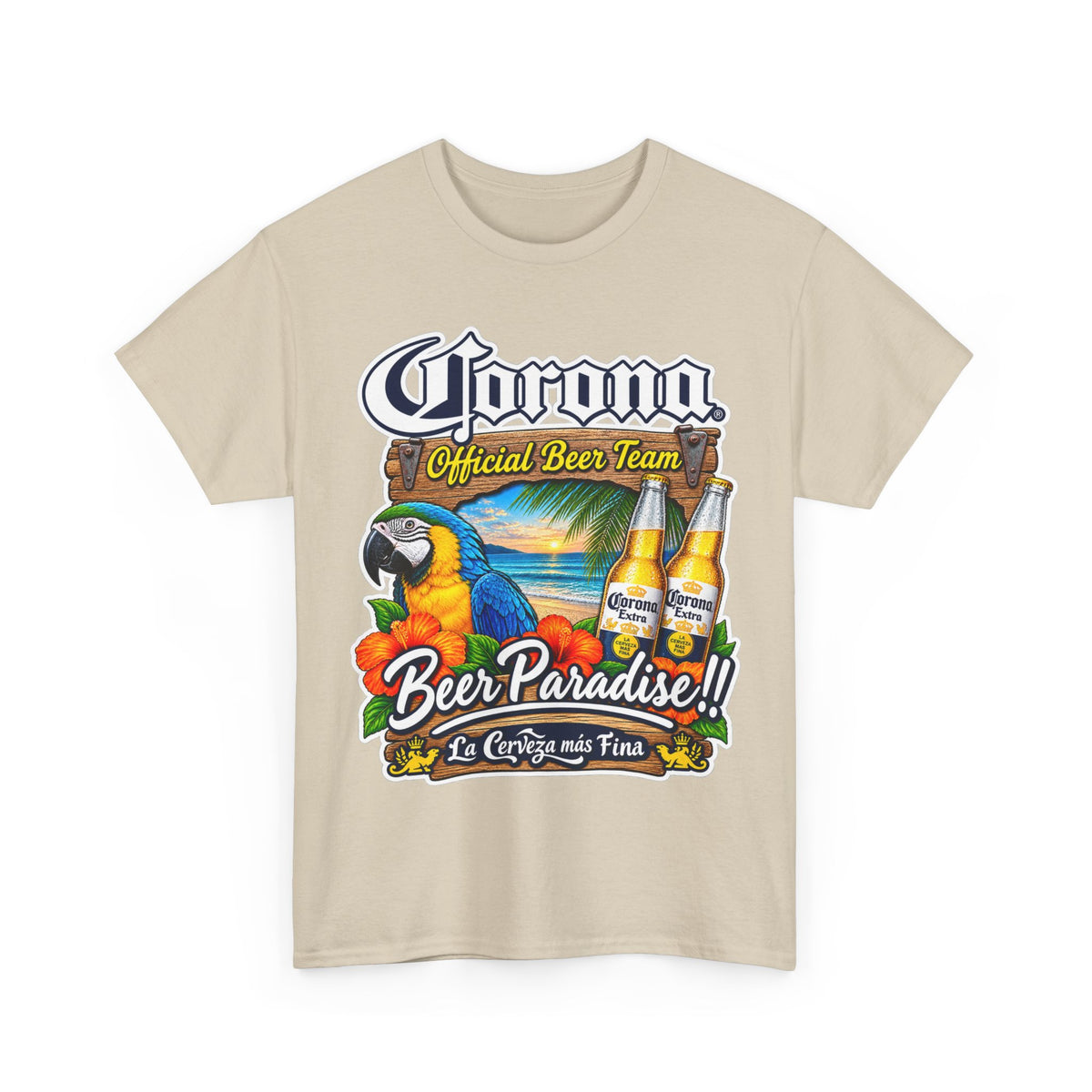 Corona Beer Paradise Tee — Tropical Parrot Beach Beer T‑Shirt