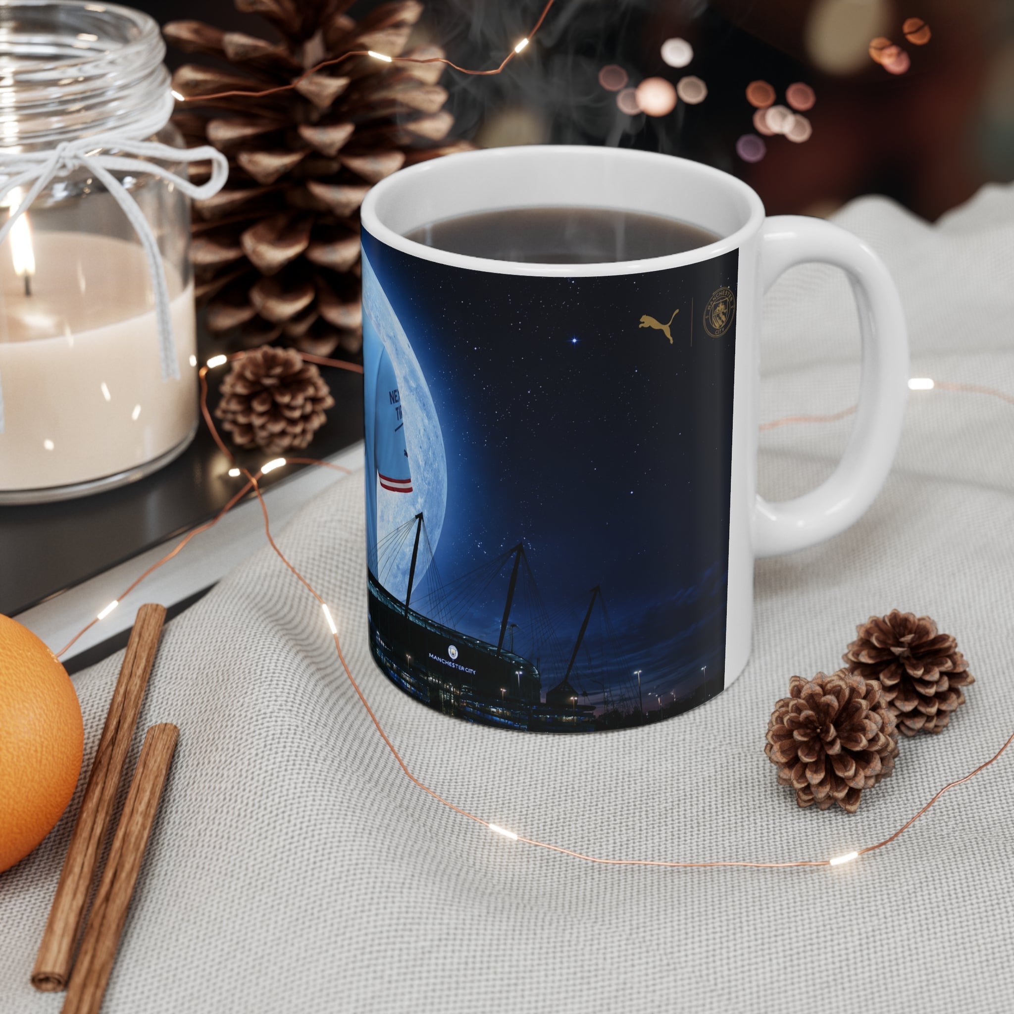 Manchester City Treble Winning Season Shirt Moonlight Ceramic Mug — Blue Jersey Nightscape 11oz/15oz