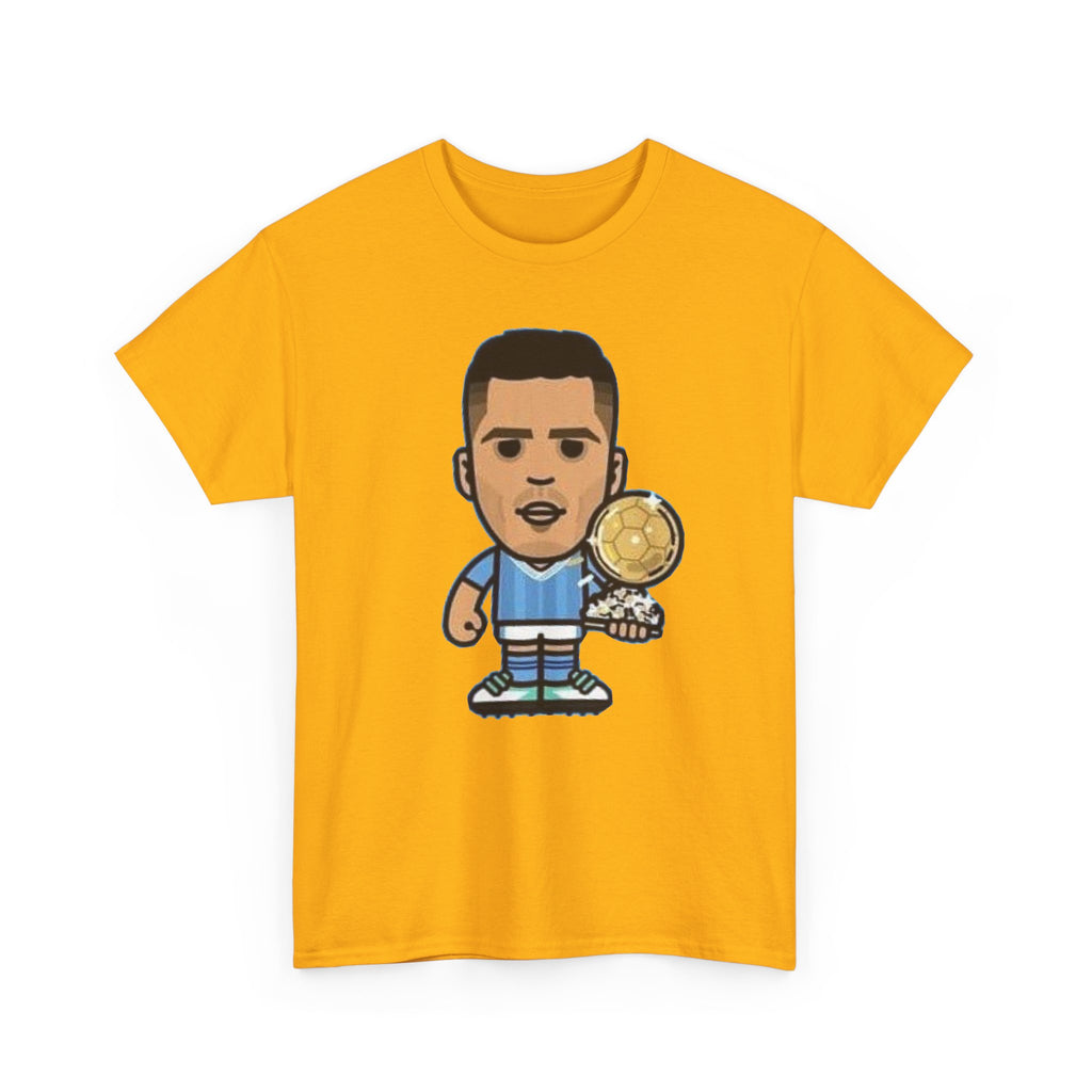 Rodri Manchester City Cartoon Tee — Player Holding Trophy Graphic Shirt
