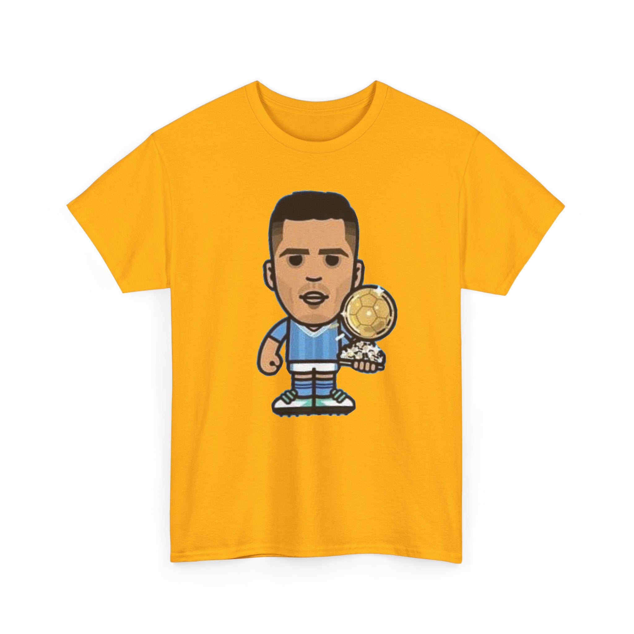 Rodri Manchester City Cartoon Tee — Player Holding Trophy Graphic Shirt