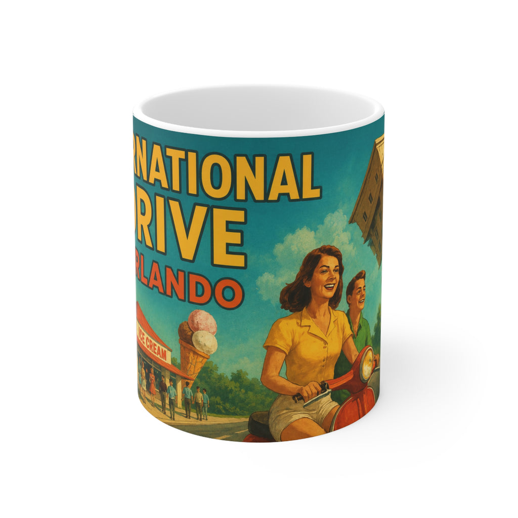 Orlando Retro Roadtrip Mug — "International Drive" Vintage Travel Coffee Cup