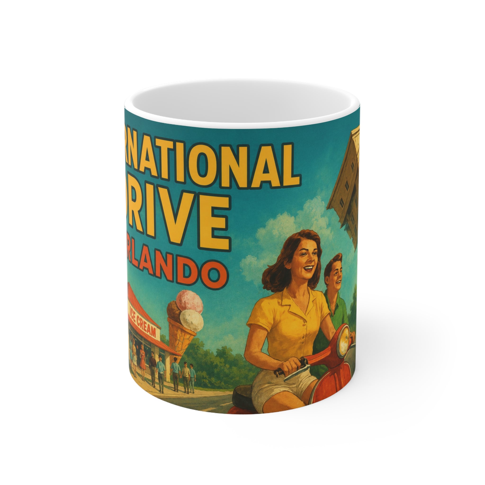 Orlando Retro Roadtrip Mug — "International Drive" Vintage Travel Coffee Cup