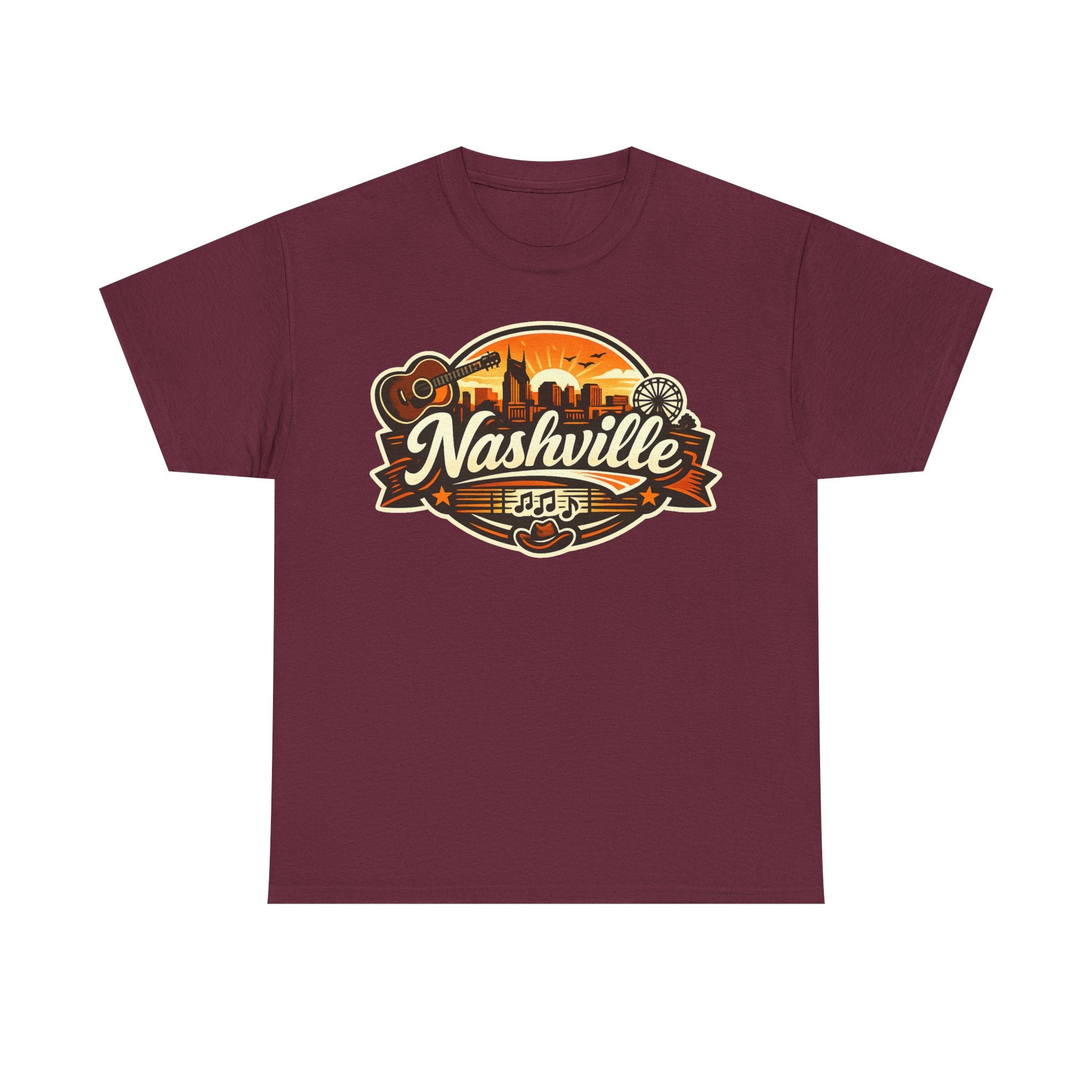 Nashville Skyline Guitar Tee – Retro Music City Souvenir Shirt