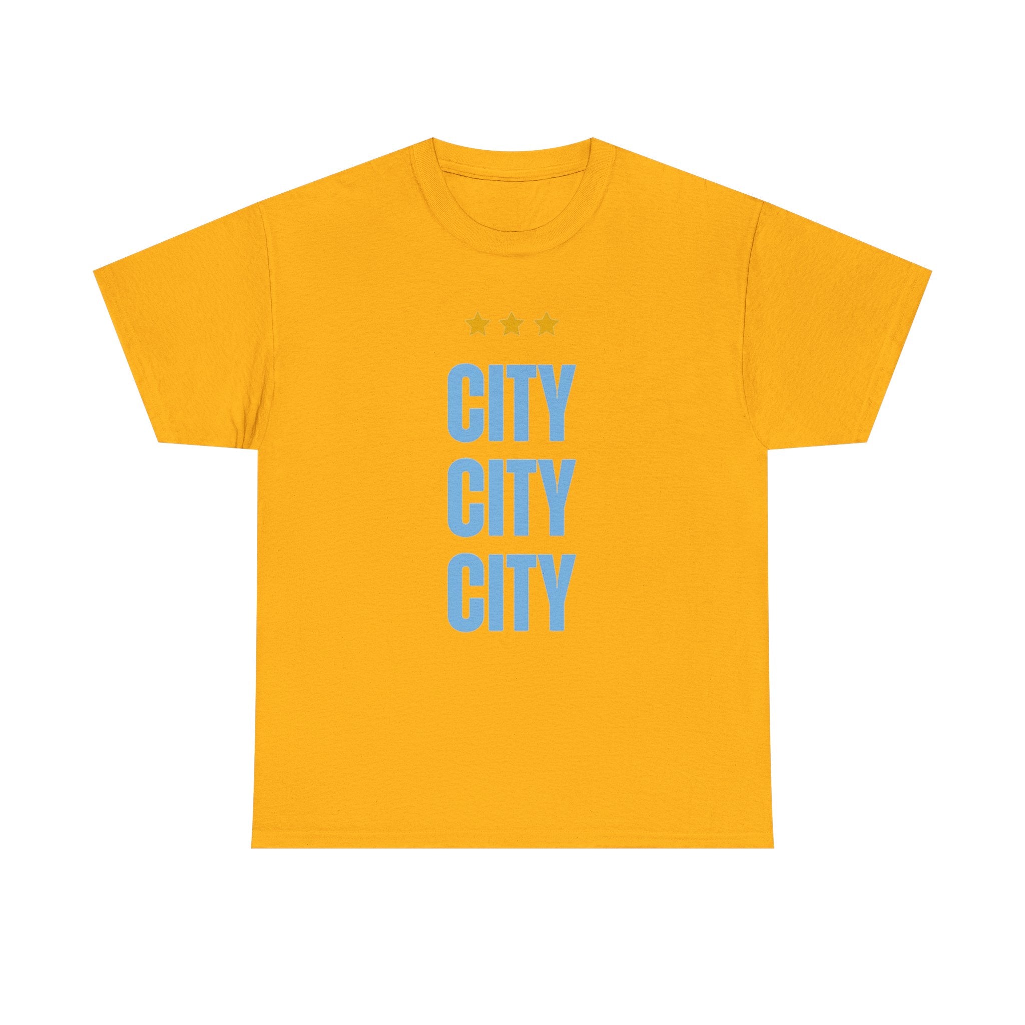 Manchester City City City Tee — Minimal Skyline Graphic T‑Shirt with Three Stars