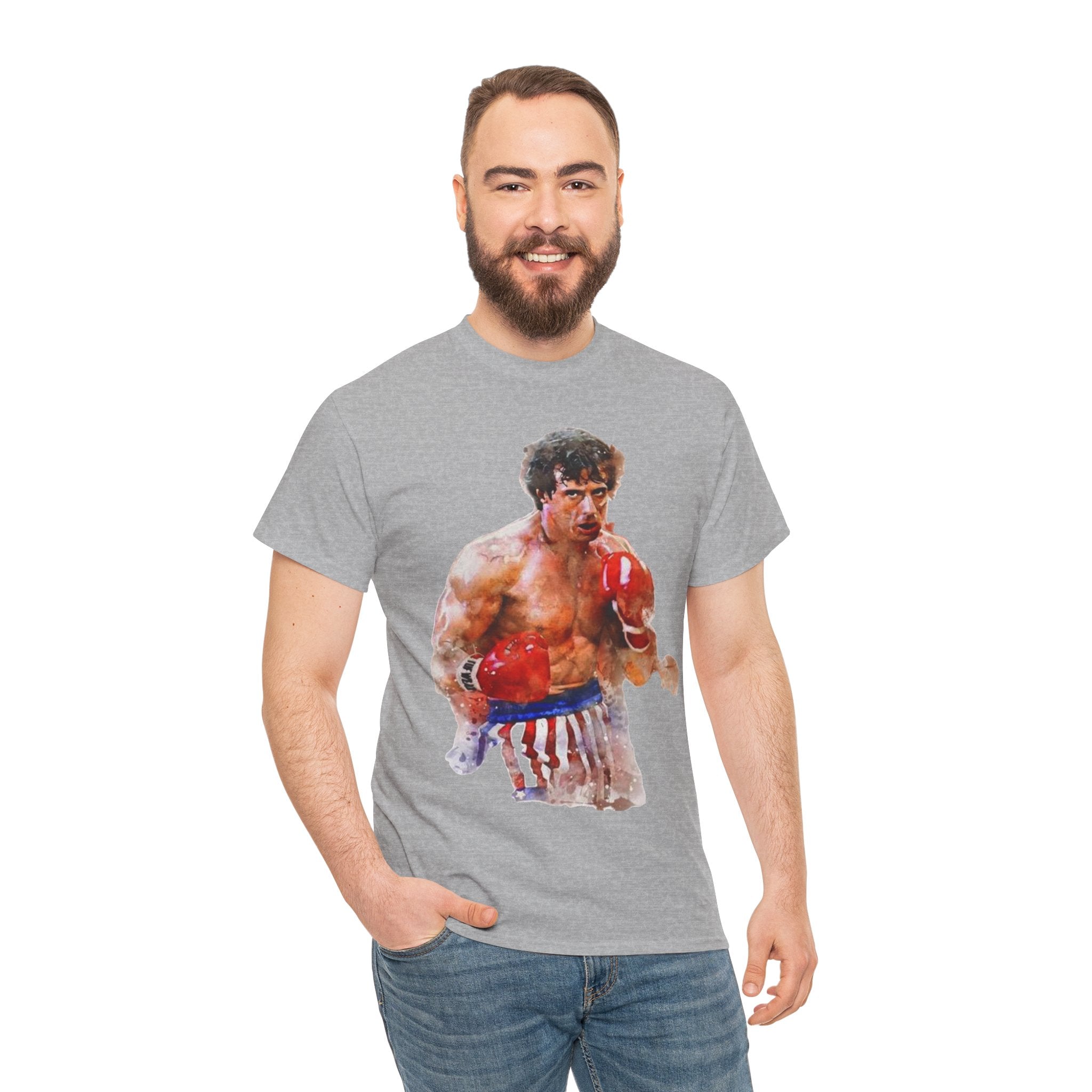 Boxer Rocky Painting T‑Shirt — Vintage American Flag Boxing Tee