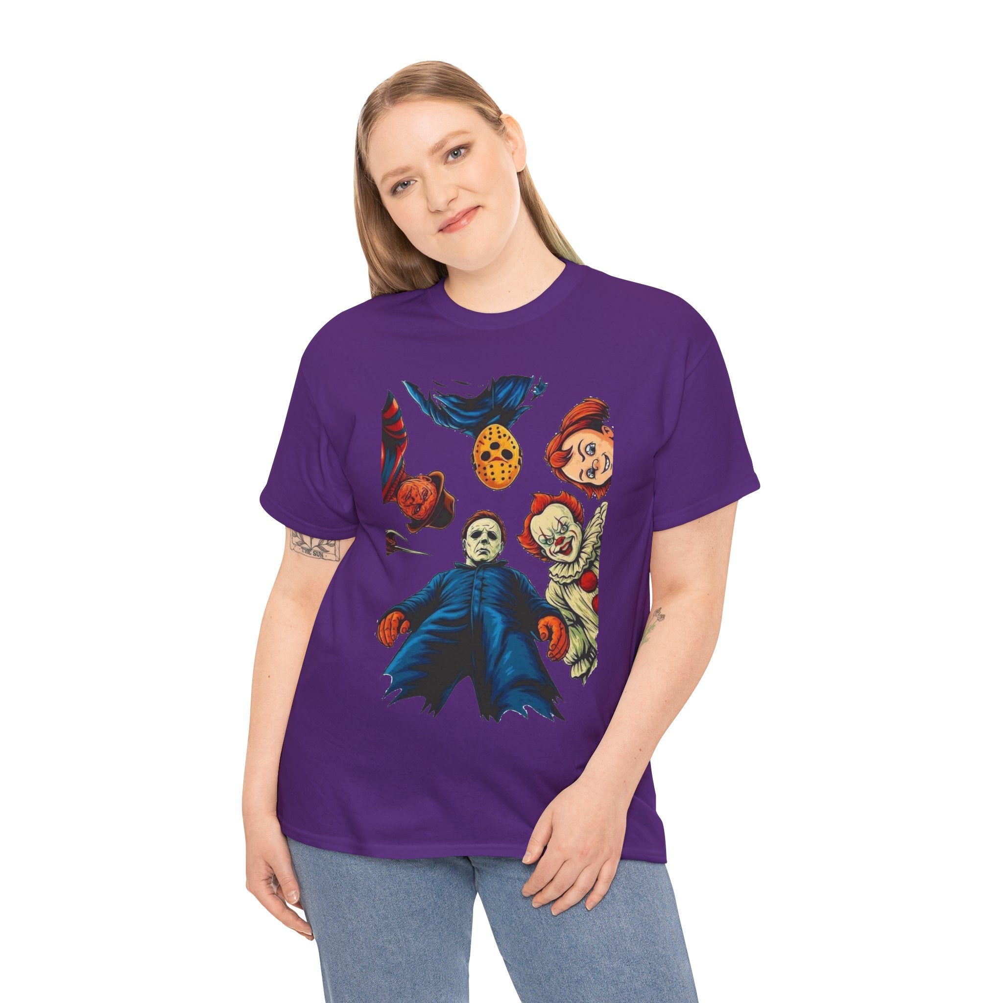 Horror Movie Icons Graphic Tee — Michael Myers, Jason & Classic Clowns Halloween T-Shirt