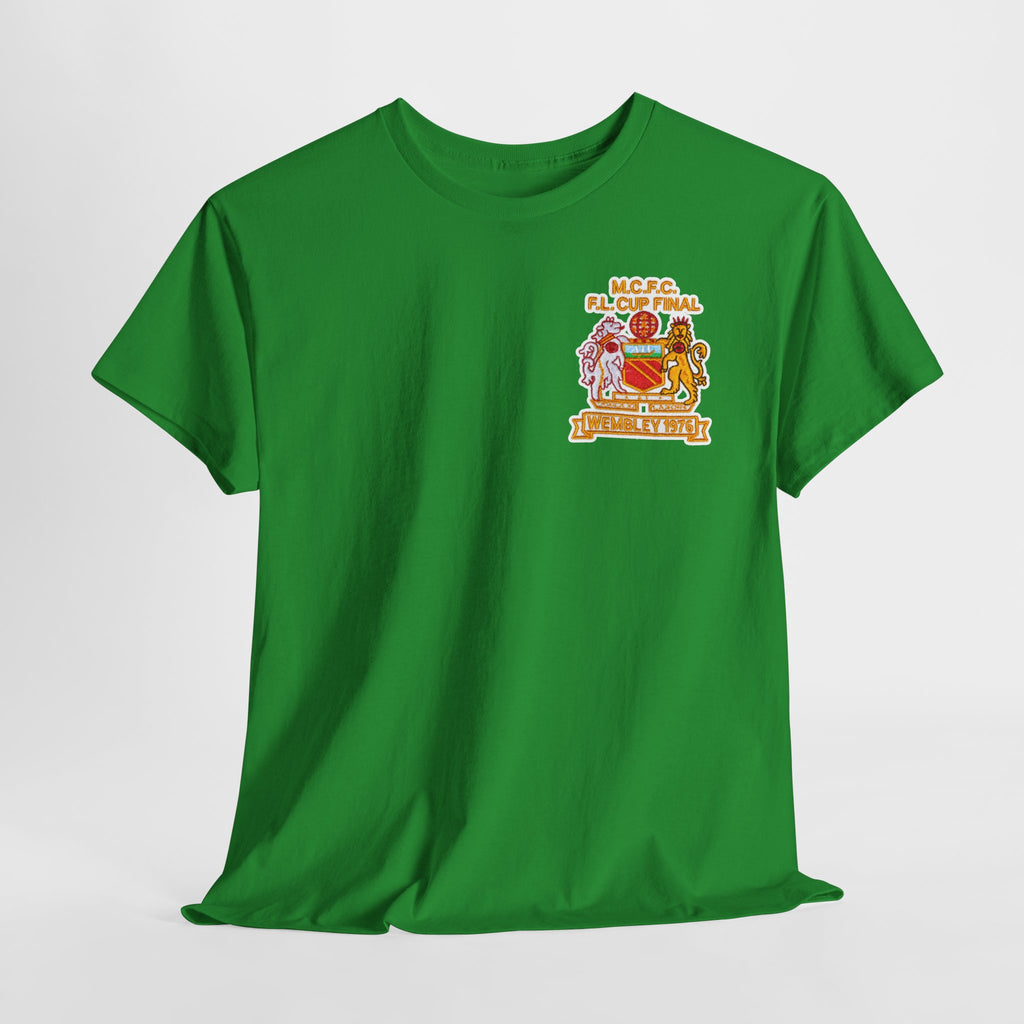 Manchester City 1976 League Cup Final Crest Cotton T‑Shirt — Vintage Football Fan Tee
