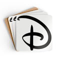 Disney Inspired Cork Coaster Set — Black Script Emblem Drink Coasters (4-Pack)