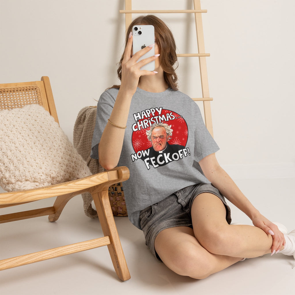 Funny Christmas Tee — “Happy Christmas… Now Feck Off!” Holiday Graphic T-Shirt