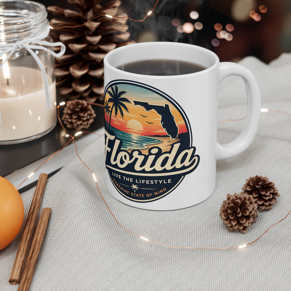 Florida Sunset Coffee Mug — Retro Palm Beach Ceramic Cup (11oz & 15oz)