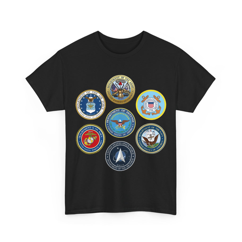 Military Branch Seals T-Shirt — Vintage US Armed Forces Emblems Tee