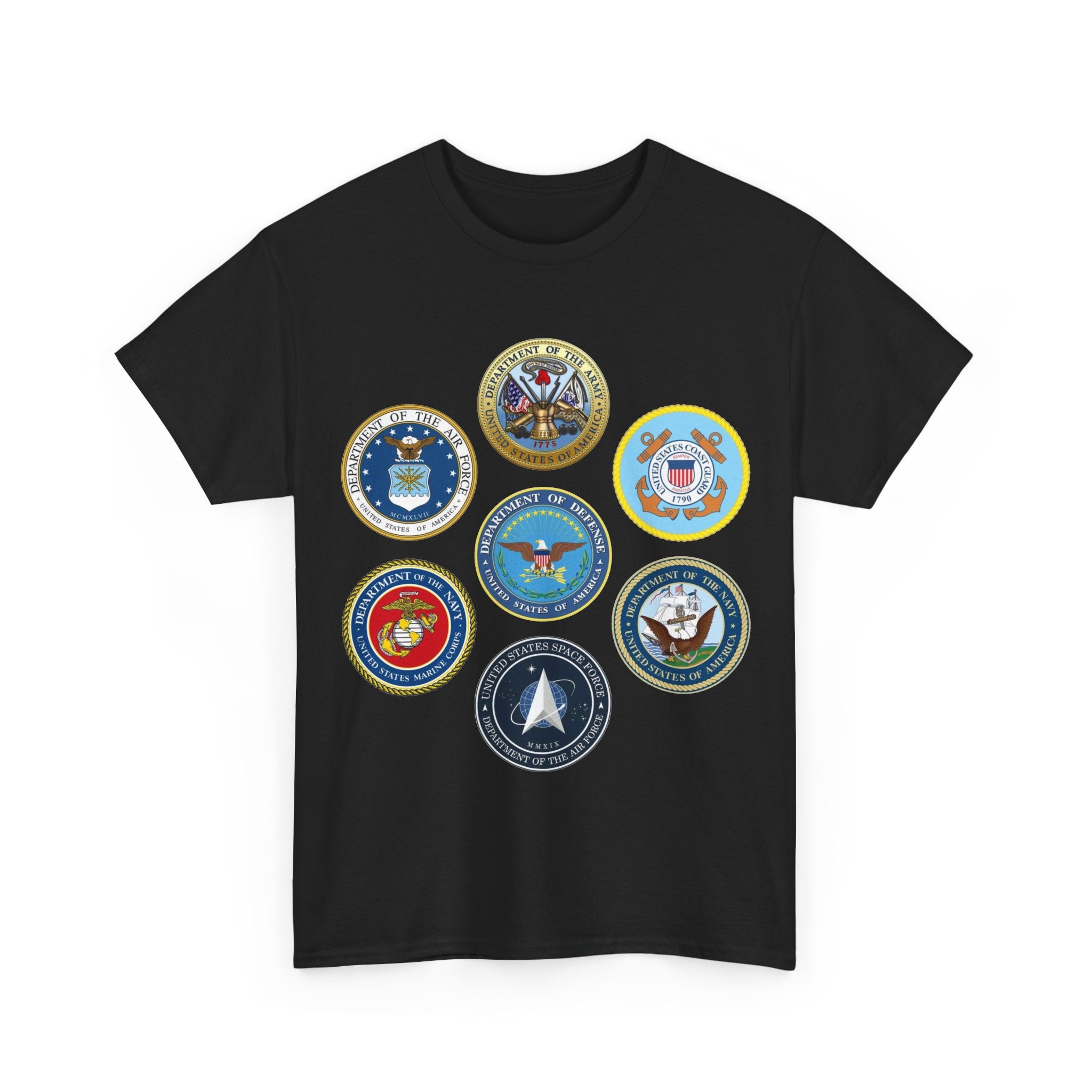 Military Branch Seals T-Shirt — Vintage US Armed Forces Emblems Tee