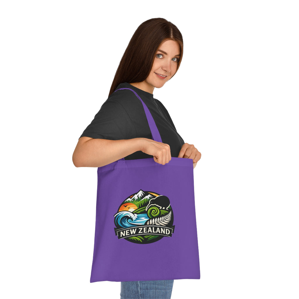 New Zealand Scenic Tote Bag — Kiwi, Fern & Mountain Cotton Shopper