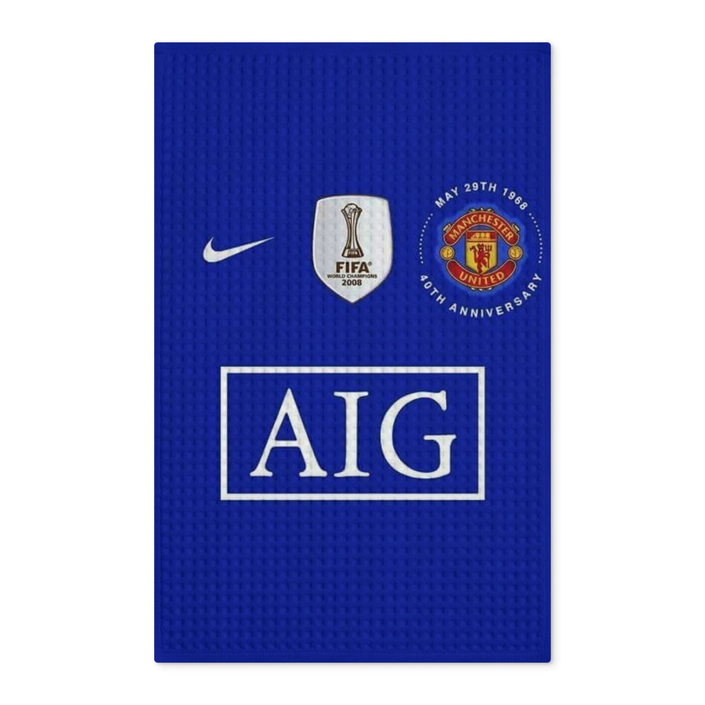 Manchester United Football Tea Towel — AIG Logo Blue Waffle Kitchen Towel