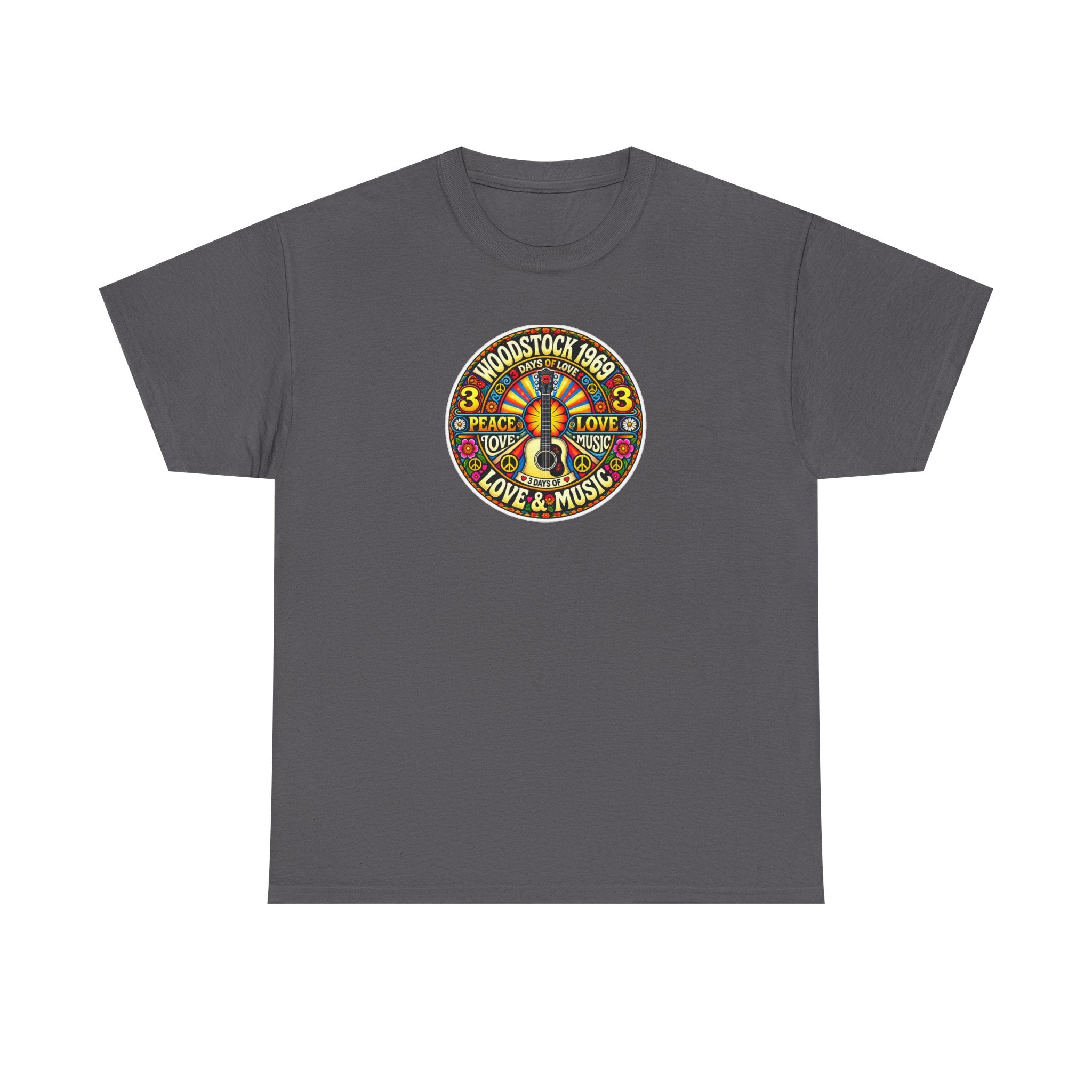 Woodstock 1969 Peace & Love Graphic Cotton T- Shirt / Tee