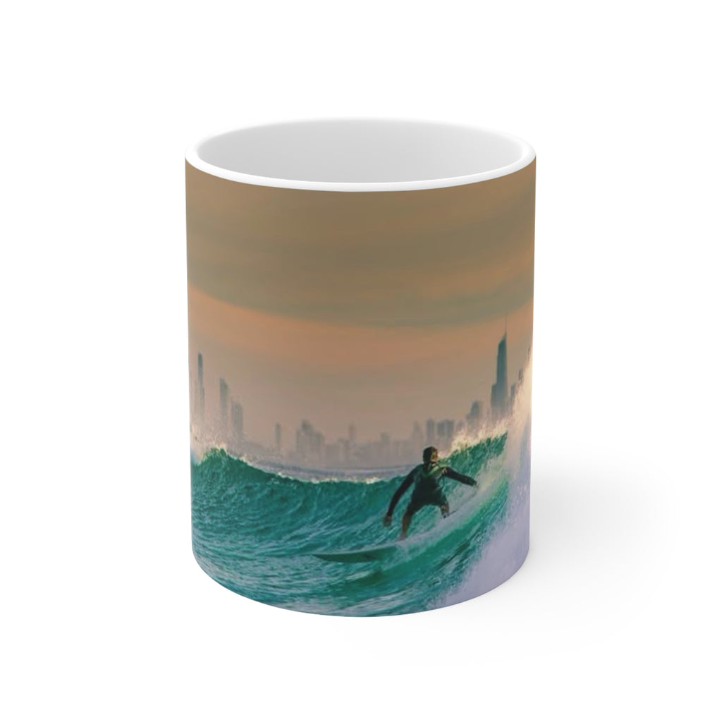 Surfer City Skyline Ceramic Coffee Mug – Ocean Wave Sunrise 11oz & 15oz