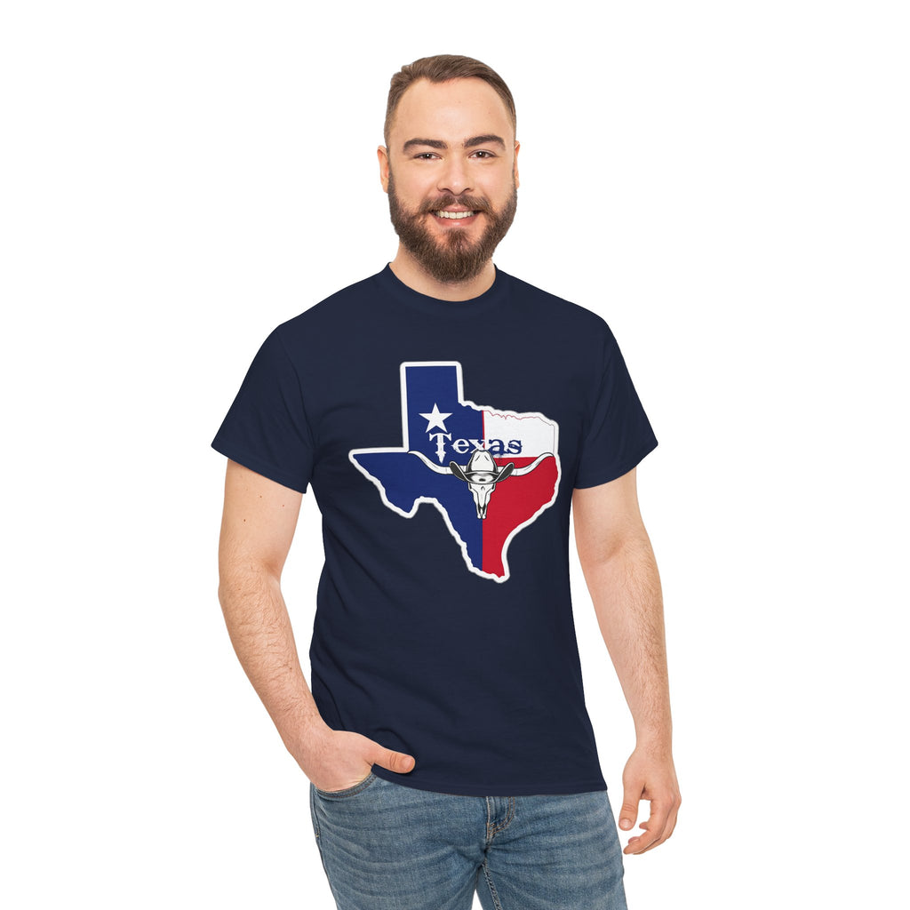 Texas Flag Outline T-Shirt — Lone Star State Map Tee with 'Texas' Text