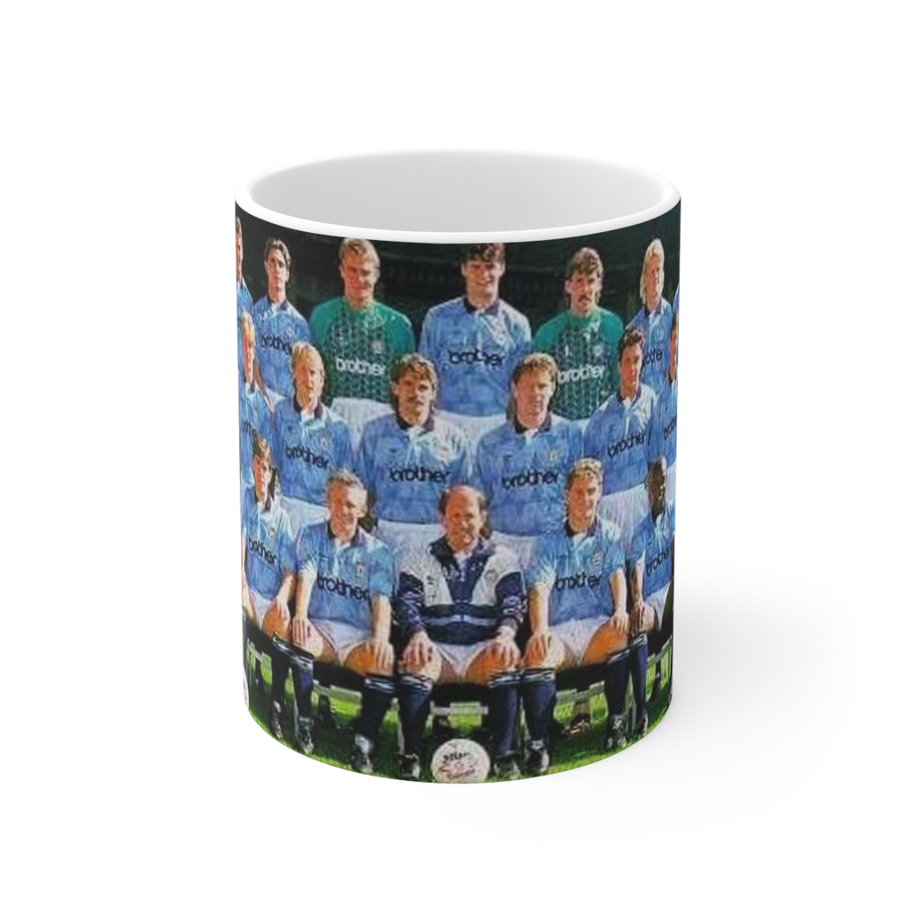 Manchester City 1990/91 Team Photo Coffee Mug — Vintage Soccer Squad Ceramic Mug (11oz & 15oz)