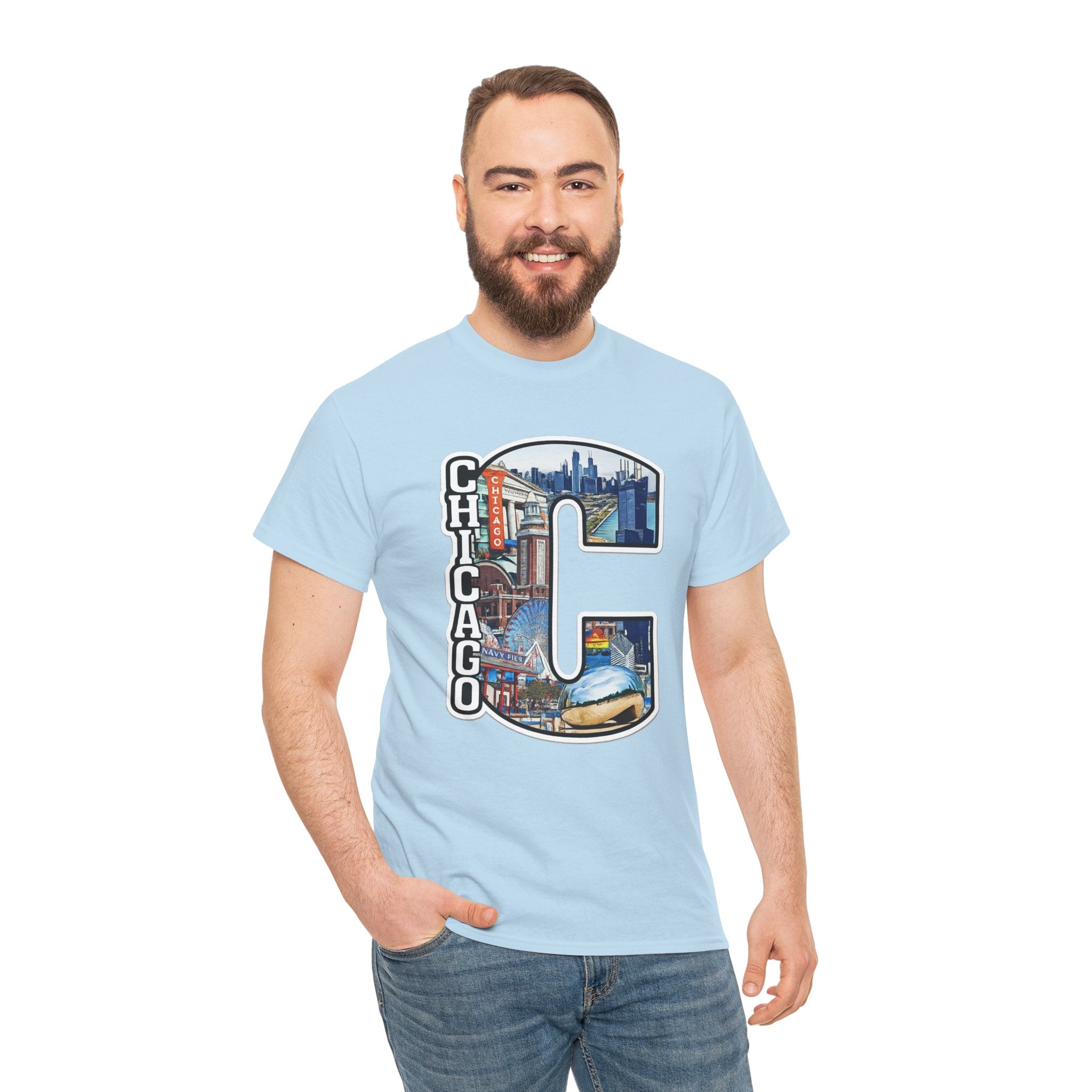 Chicago C Letter T-Shirt — City Skyline Graphic Cotton Tee