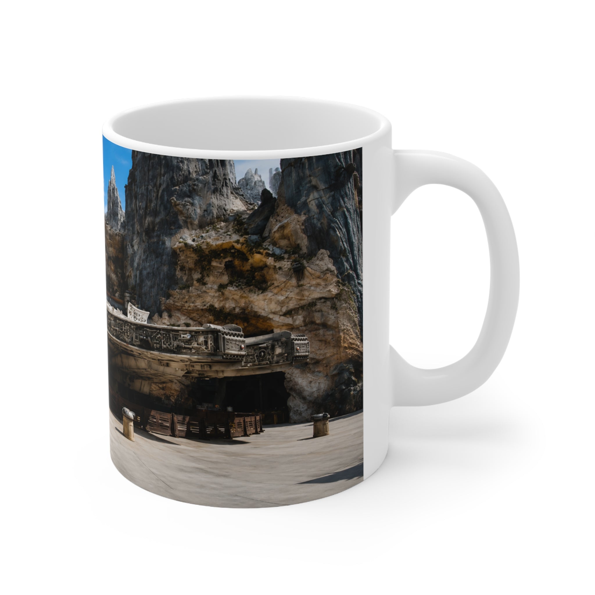 Falcon Spacecraft Ceramic Mug — Millennium-Style Starship Landscape 11oz/15oz