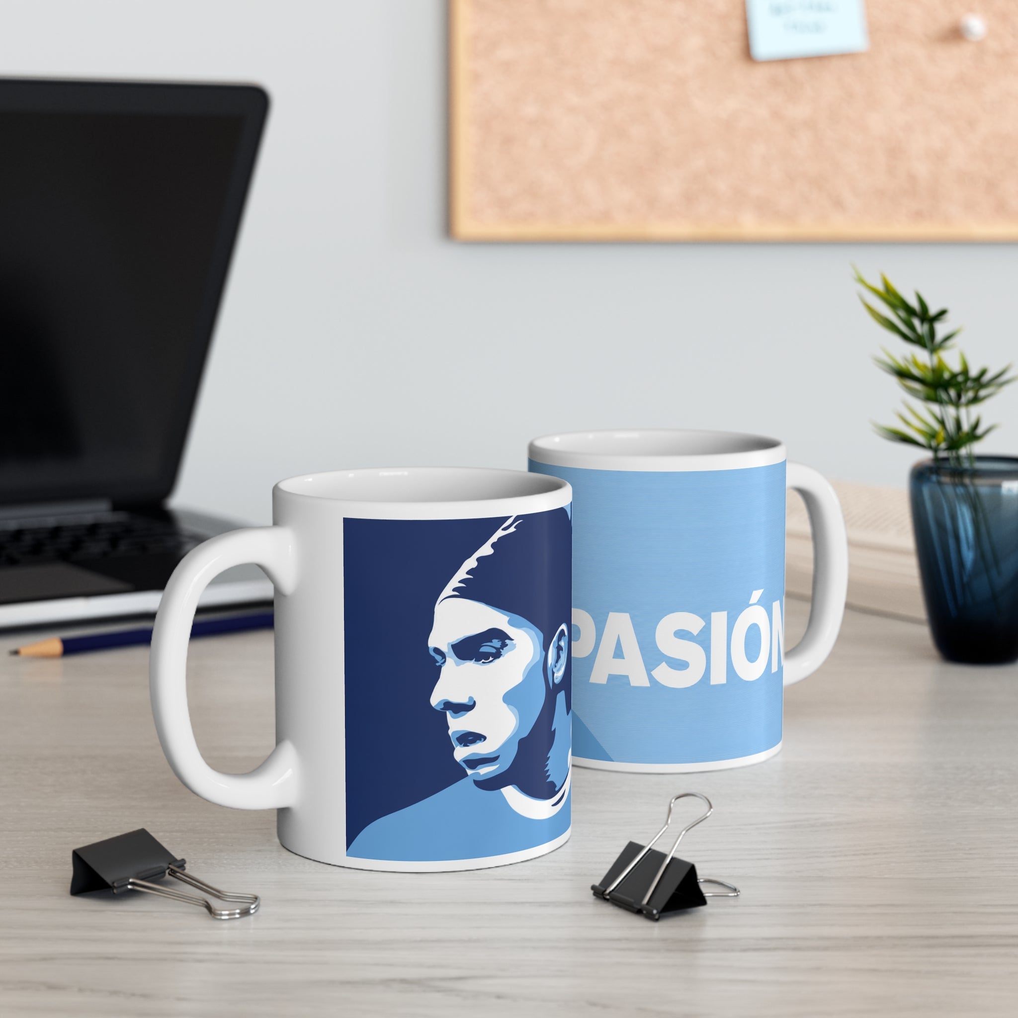 Manchester City PASIÓN Ceramic Mug – 'Passion' Blue Portrait Coffee Cup (11oz & 15oz)