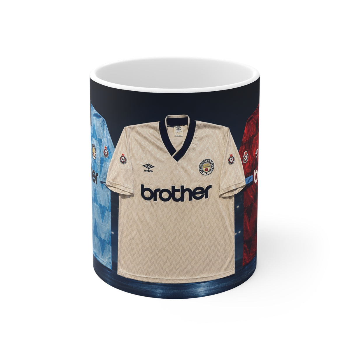 Manchester City Retro Soccer Jersey Coffee Mug — Retro Club Kit Design (11oz & 15oz)
