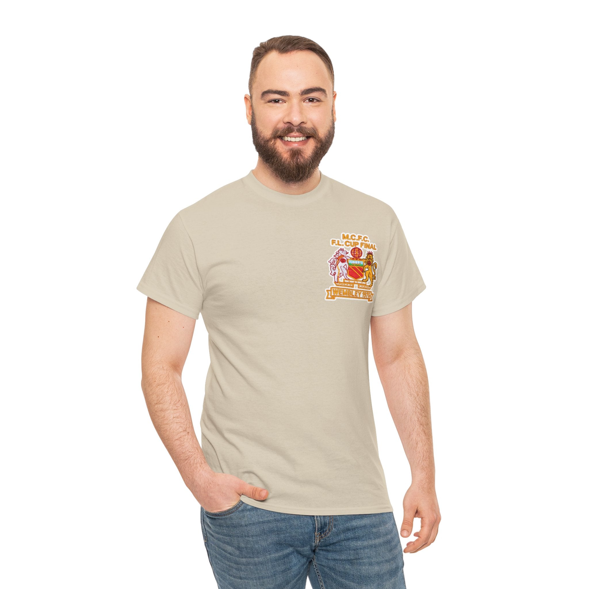 Manchester City 1976 League Cup Final Crest Cotton T‑Shirt — Vintage Football Fan Tee