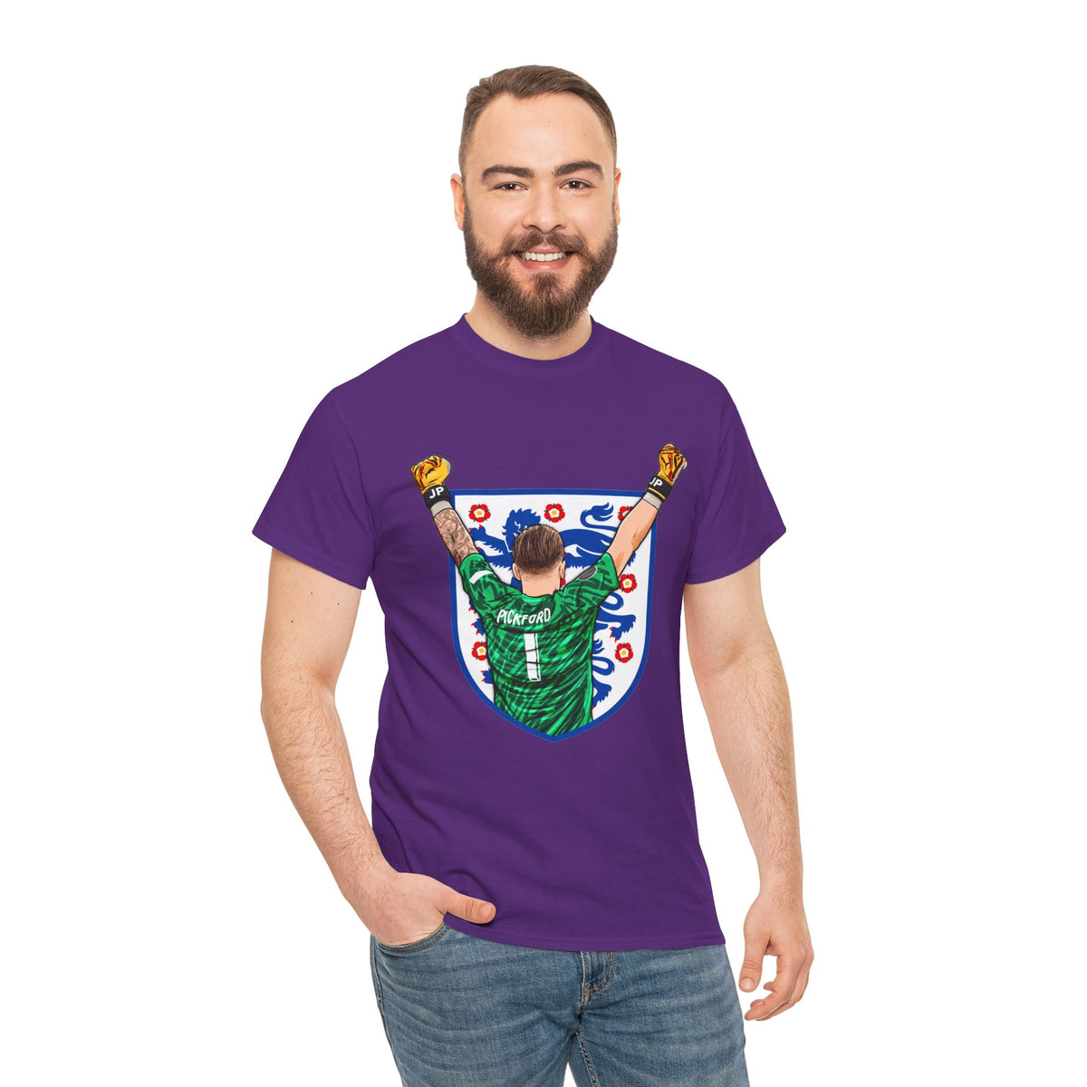 Pickford England Number 1 Goalkeeper Graphic Tee — Victory Pose Jersey Design