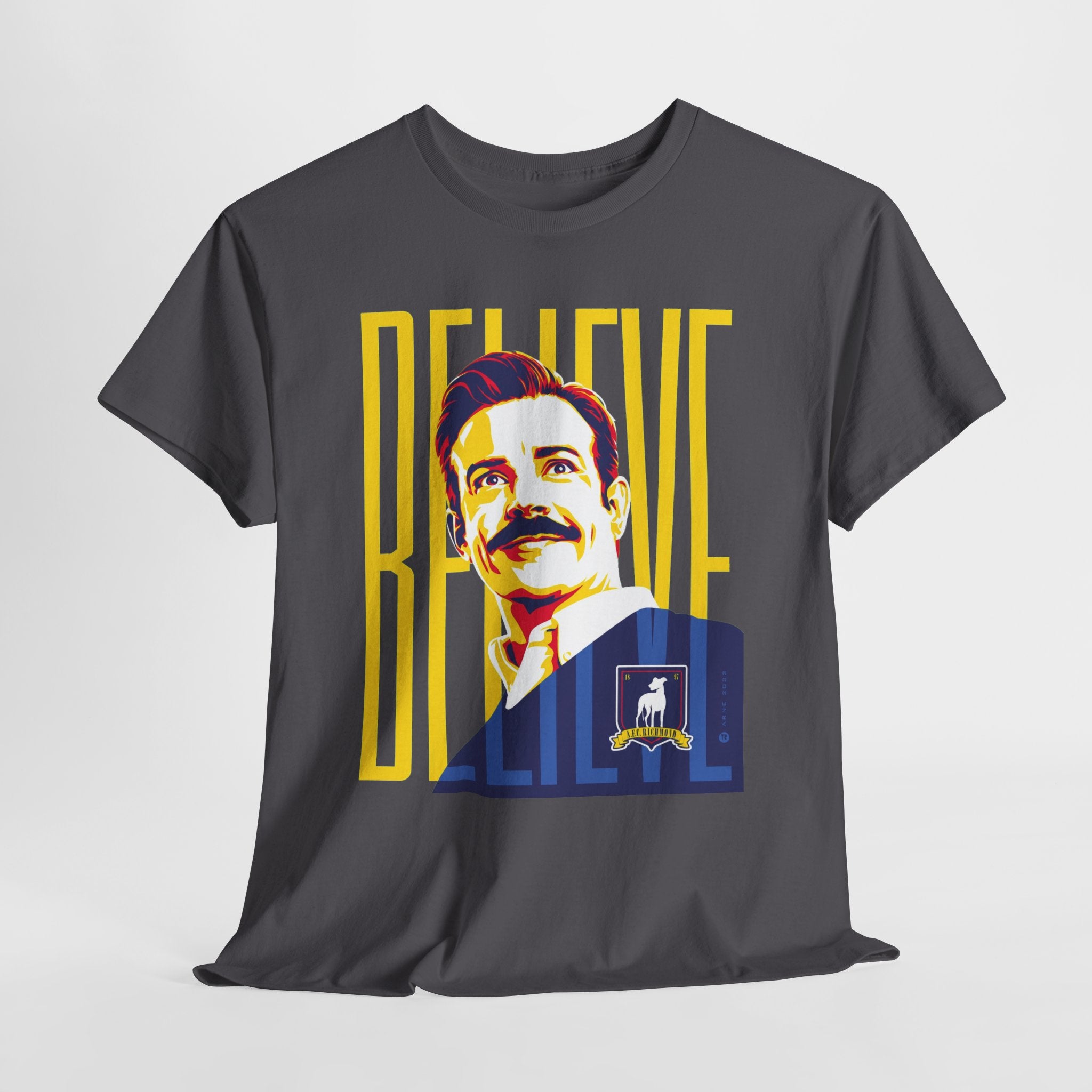 Ted Lasso Inspired Believe Retro Portrait T‑Shirt — Inspirational Vintage Mustache Design