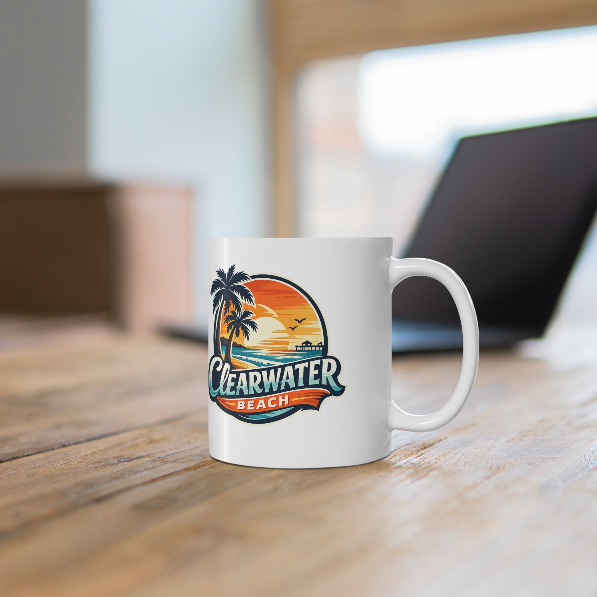 Clearwater Beach Sunset Ceramic Mug — Retro Palm Tree Coffee Cup (11oz & 15oz)