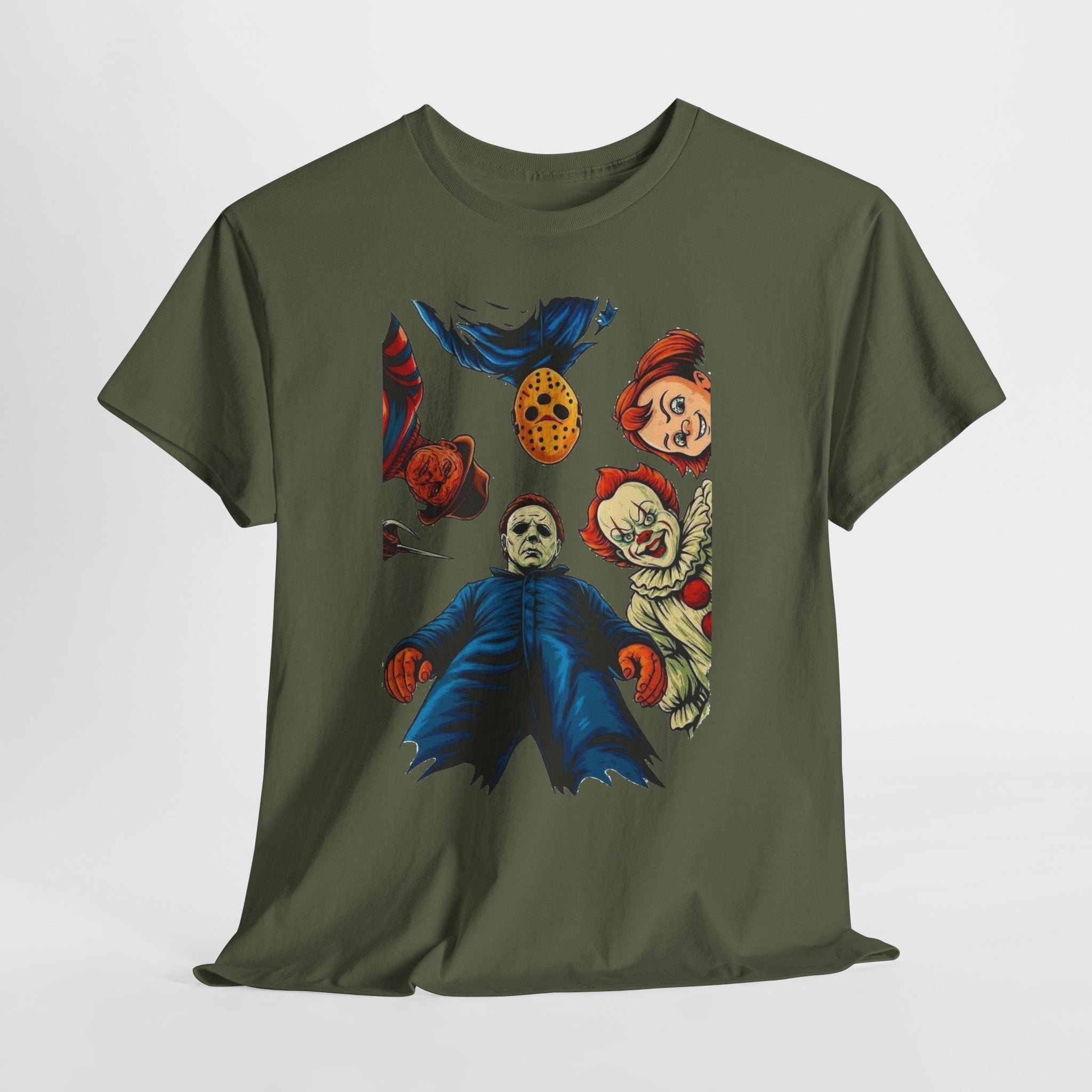 Horror Movie Icons Graphic Tee — Michael Myers, Jason & Classic Clowns Halloween T-Shirt