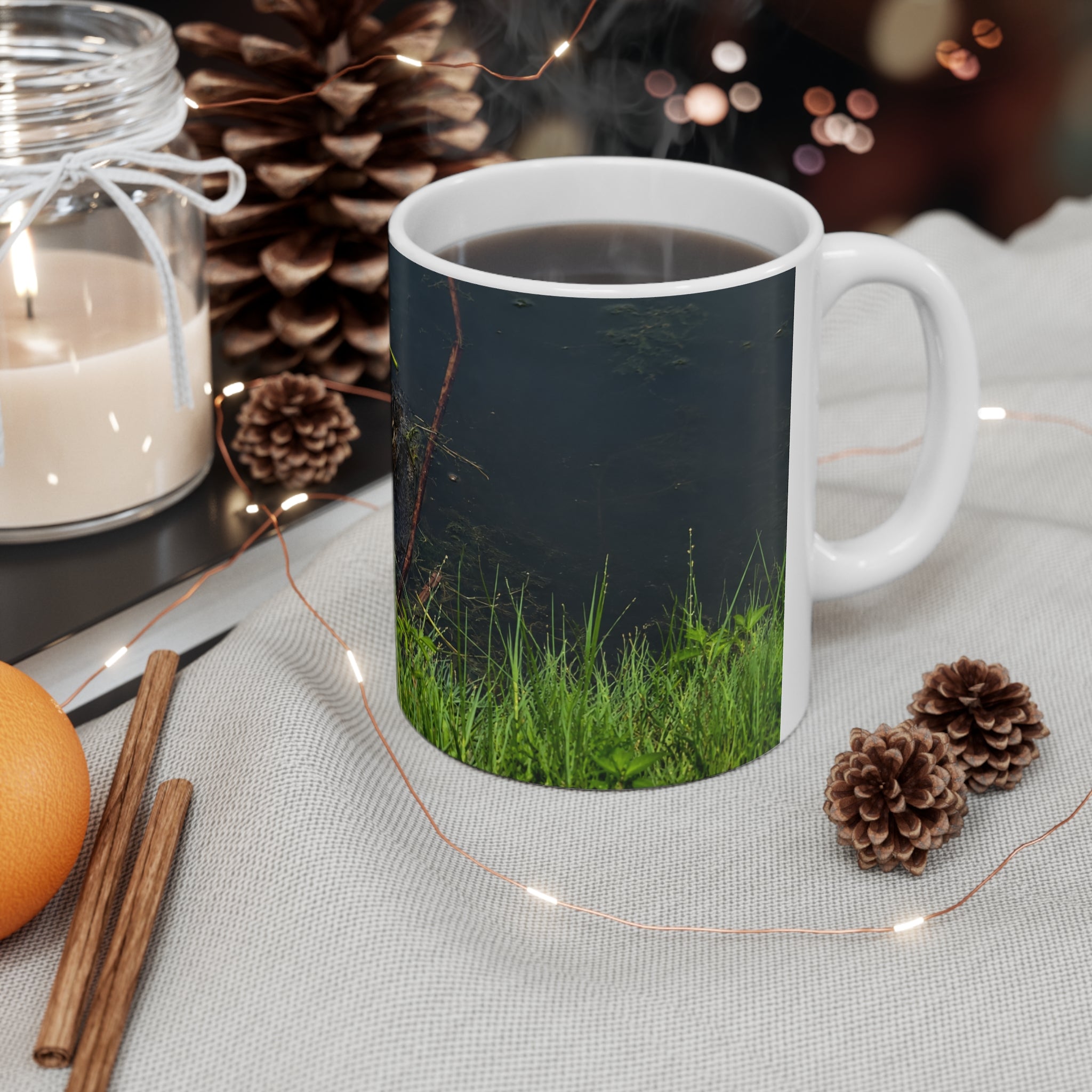 Florida Alligator Stare Ceramic Mug — 11oz & 15oz Coffee Cup with Wildlife Photography