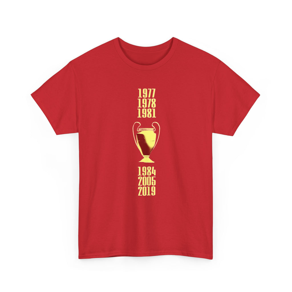 Liverpool Champions Of Europe Trophy Tee — Years 1977, 1978, 1981, 1985, 2005 & 2019