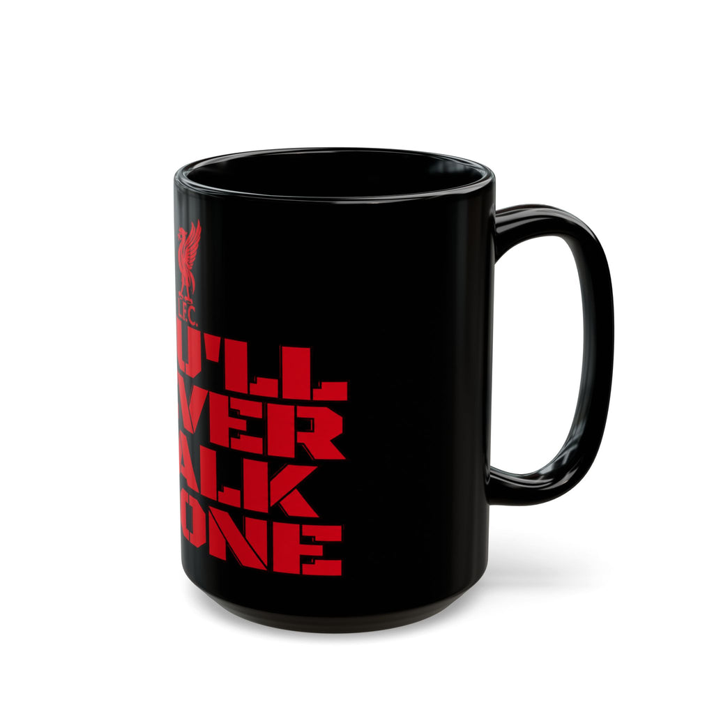 You'll Never Walk Alone Black Mug — Liverpool FC Red Crest Coffee Cup (11oz/15oz)