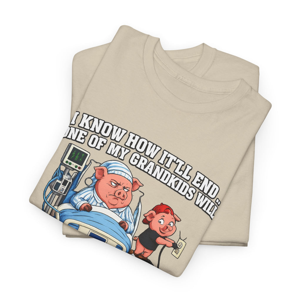 Funny Grandpa T-Shirt - "Unplug My Life Support to Charge Their Phone" Grandpa Humor Tee