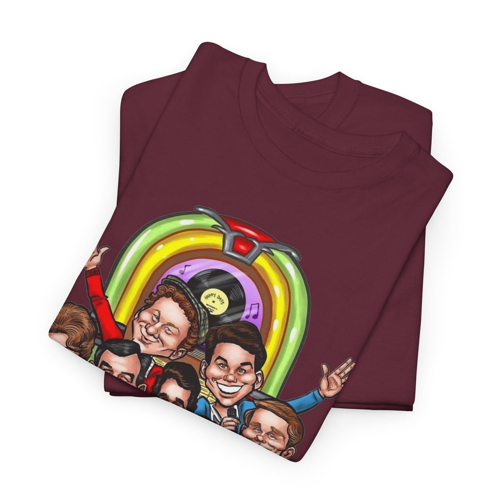 Happy Days Cast Caricature Tee — Retro 70s Sitcom Graphic T-Shirt