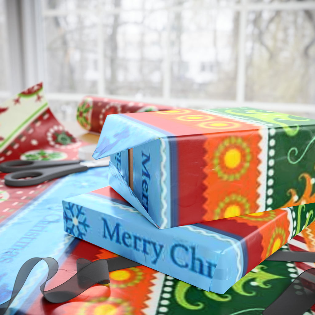 Christmas Stripe Wrapping Paper - Festive Gingerbread & 'Merry Christmas' Holiday Gift Wrap