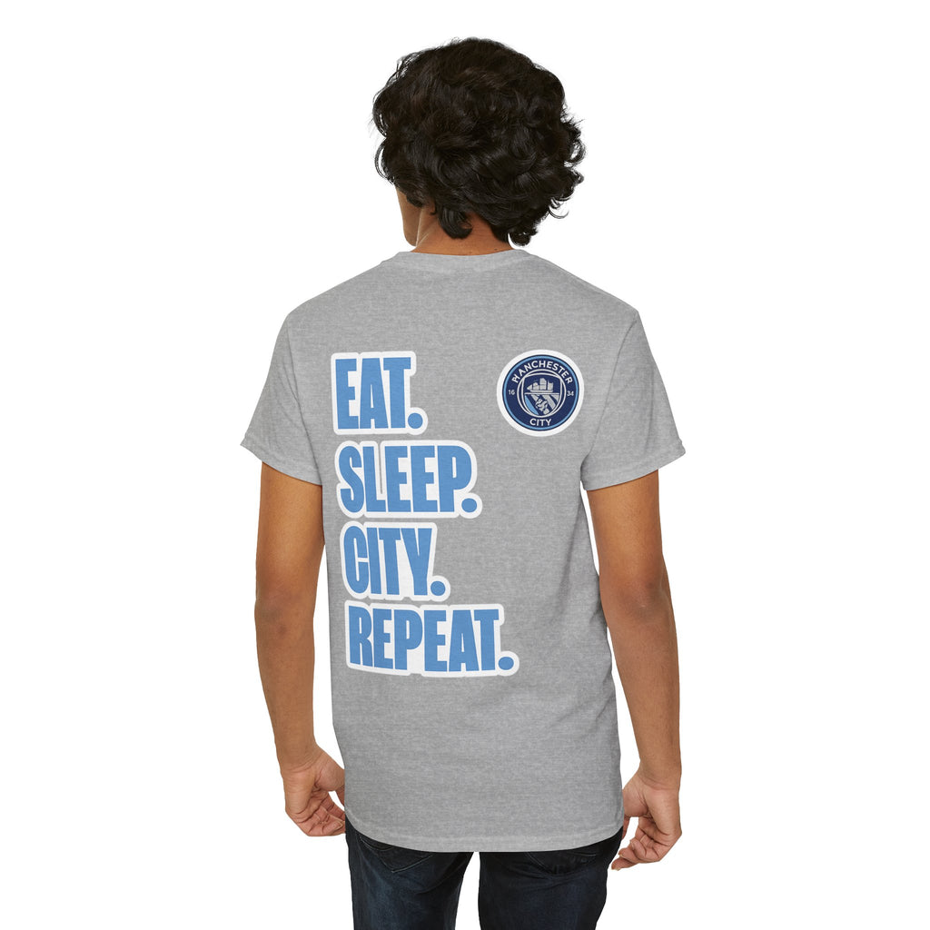 Manchester City T-Shirt – 'Eat. Sleep. City. Repeat.' Football Fan Tee